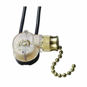 GARDNER BENDER GSW-32 Pull Chain Switch, On/Off, 2 Connections, Spst, 6A, Brass | CP6GTL 50HY42