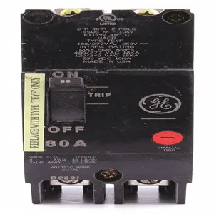 GENERAL ELECTRIC TEYF280 Circuit Breaker 80a 2p 277/480vac 18ka | AG2VKM 32HZ87