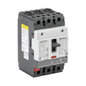 GLADIATOR GCB100S-3FF25LL Molded Case Circuit Breaker, 100A Frame, 25A, 600Y/ 480 VAC/ 500 VDC, 3-Pole | CV7TWW