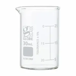 GLOBE SCIENTIFIC 8010030 Beaker, Borosilicate Glass, 1.01 oz Labware Capacity, Reusable, 12 Pack | CP6MAL 793VY1