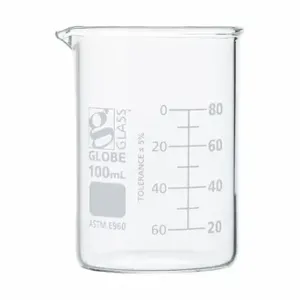 GLOBE SCIENTIFIC 8010100 Beaker, Borosilicate Glass, 3.38 oz Labware Capacity, Reusable, 12 Pack | CP6MAQ 793VY3