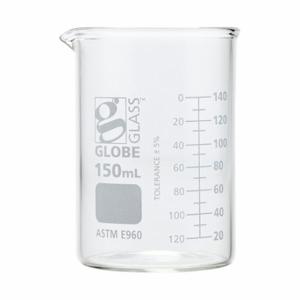 GLOBE SCIENTIFIC 8010150 Beaker, Borosilicate Glass, 5.07 oz Labware Capacity, Reusable, 12 Pack | CP6MAT 793VY4