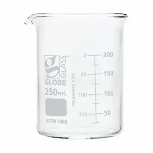 GLOBE SCIENTIFIC 8010250 Beaker, Borosilicate Glass, 8.45 oz Labware Capacity, Reusable, 12 Pack | CP6MAV 793VY5