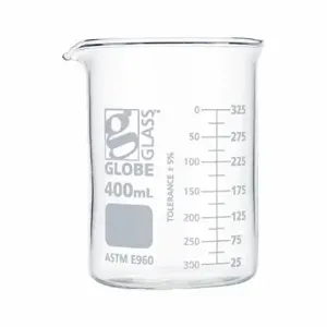 GLOBE SCIENTIFIC 8010400 Beaker, Borosilicate Glass, 13.51 oz Labware Capacity, Reusable, 12 Pack | CP6MAN 793VY6