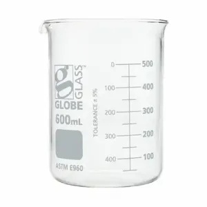 GLOBE SCIENTIFIC 8010600 Beaker, Borosilicate Glass, 20.27 oz Labware Capacity, Reusable, 6 Pack | CP6MAP 793VY7