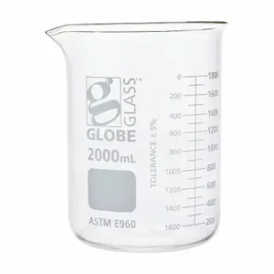 GLOBE SCIENTIFIC 8012000 Beaker, Borosilicate Glass, 67.57 oz Labware Capacity, Reusable, 4 Pack | CP6MAU 793VZ0