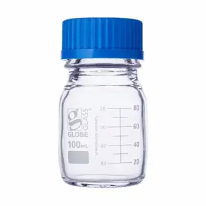 GLOBE SCIENTIFIC 8100100 Media Bottle, 3.38 oz Labware Capacity - English, Type I Borosilicate Glass, 10 PK | CP6MPC 793W10