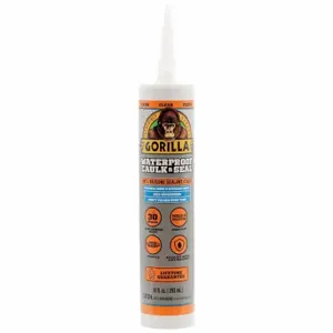 GORILLA 108311 Silicone Sealant, Waterproof Caulk & Seal, Clear, 10 Oz, Cartridge | CP6NYF 453U48