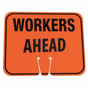 GRAINGER 03-550-WAH Traffic Cone Sign, Plastic, 10 1/2 Inch Height, Orange/Black, Workers Ahead | CQ7QXL 6FGL5