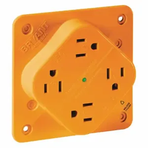 GRAINGER 1254IGO Receptacle, Quad, 5-15R, 15 A, 125V AC, Orange, 2 Poles, Screw Terminals, Std Resist | CP8XXB 52HC40