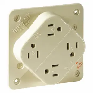 GRAINGER 1254SIA Receptacle, Quad, 5-15R, 15 A, 125V AC, Ivory, 2 Poles, Screw Terminals, Std Resist | CR3CLQ 52HC42