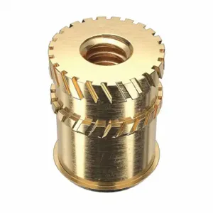 GRAINGER 1GRL4 Heat-Set Insert, M2.5-0.45 Thread Size, 6 mm Overall Length, 4.369 mm Dia, Brass, 100 PK | CQ2ADC