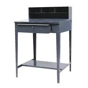 GRAINGER 1W907 Shop Desk, Open-Base Desk, 34 1/2 x 30 x 53 Inch Size, 1 Drawers, 1 Shelves, Gray | CJ3HYM