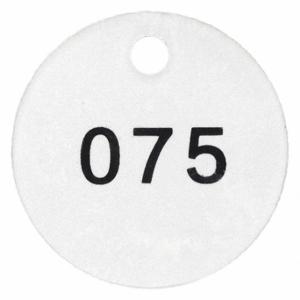 GRAINGER 22FC71 Nummeriertes Etikett, Kunststoff, 1 1/2 Zoll Durchmesser, 051-075, Schwarz/Silber, rund, 25 PK | CQ3ACF