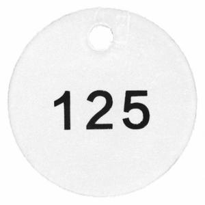 GRAINGER 22FC73 Numbered Tag, Plastic, 1 1/2 Inch Dia, 101-125, Black/Silver, Round, 25 PK | CQ3AAM