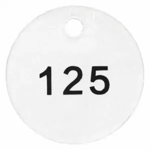 GRAINGER 22FC73 Numbered Tag, Plastic, 1 1/2 Inch Dia, 101-125, Black/Silver, Round, 25 PK | CQ3AAM