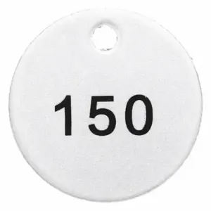 GRAINGER 22FC74 Numbered Tag, Plastic, 1 1/2 Inch Dia, 126-150, Black/Silver, Round, 25 PK | CQ3AAN