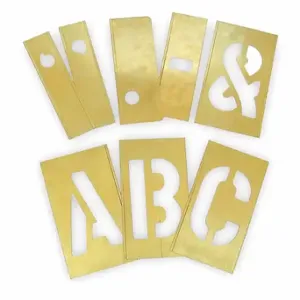 GRAINGER 2CEC2 Stencil Kit, A To Z, 10 Inch Character Height, 5 Inch Character Width, Brass | CQ2HYV