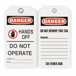 GRAINGER 2RMV8 Danger Tag, Danger, Hands Off Do Not Operate, Polyester, Remarks, Write-On Surface | CP9BYD