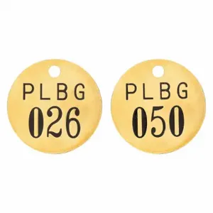 GRAINGER 2YB31 Numbered Valve Tag, 026-050, Gold, 25 PK | CQ3ABK