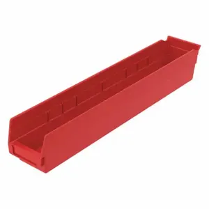 GRAINGER 30124REDBLANK Shelf Bin, 23 5/8 Inch Length, 4 1/8 Inch x 4 Inch Size, Red, Nestable, Label Holders | CQ4MMD 48WG68