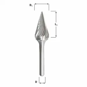 GRAINGER 310-002200 Cone Bur, Double Cut, 1/4 Inch Shank, 1/4 Inch Head, Lg Of Cut 1 Inch, Sm-3 | CR3CLR 22YC97