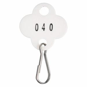 GRAINGER 33J882 Schlüsselanhänger, nummeriert von 1 bis 40, Kleeblatt, 1 3/8 Zoll Höhe, 1 1/8 Zoll Breite, Weiß, 40 Stück | CQ4CKG