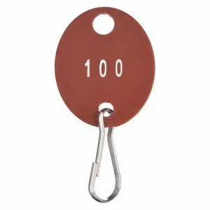 GRAINGER 33J883 Key Tag Numbered 1 to 100, ABS Oval, 1 3/8 Inch Height, 1 1/8 Inch Width, Red Oxide | CQ4CKC