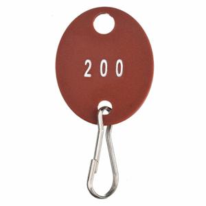 GRAINGER 33J884 Schlüsselanhänger, nummeriert von 101 bis 200, oval, 1 3/8 Zoll Höhe, 1 1/8 Zoll Breite, rot, 100 Stück | CQ4CKJ