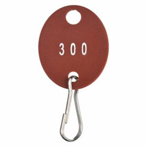 GRAINGER 33J885 Schlüsselanhänger, nummeriert von 201 bis 300, oval, 1 3/8 Zoll Höhe, 1 1/8 Zoll Breite, Rot, 100 Stück | CQ4CKP