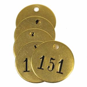 GRAINGER 40029 Numbered Tag, Brass, 151-175, Yellow, 0.04 Inch Thick, Round, 25 PK | CQ3ACB 456Y42