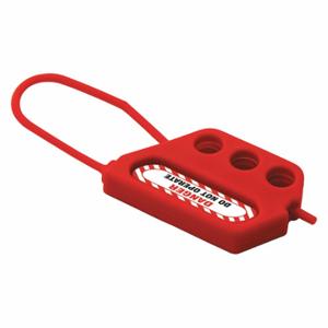 GRAINGER 45MZ82 Lockout Hasp, Nonconductive Plastic Hasp, 1.75 Inch Size Opening Size, Red, 3 Padlocks | CQ2KED 617D13