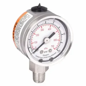 GRAINGER 4CFE3 Commercial Pressure Gauge, 0 To 100 PSI, 1 1/2 Inch Dial, Bottom | CQ2JBG