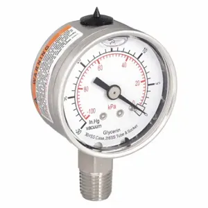 GRAINGER 4CFF4 Commercial Vacuum Gauge, 30 To 0 Inch Hg, 2 Inch Dial, Bottom, Dual | CQ2JCK