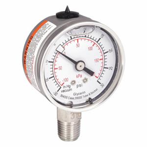 GRAINGER 4CFF5 Commercial Compound Gauge, 30 To 0 To 30 Inch Hg/PSI, Dual | CQ2JAZ