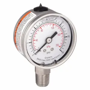 GRAINGER 4CFF6 Commercial Pressure Gauge, 0 To 30 PSI, 2 Inch Dial, Bottom, Dual | CQ2JBV