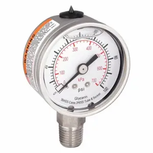 GRAINGER 4CFF8 Commercial Pressure Gauge, 0 To 100 PSI, 2 Inch Dial, Bottom, Dual | CQ2JCR