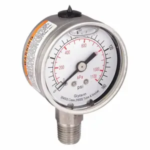 GRAINGER 4CFF9 Commercial Pressure Gauge, 0 To 160 PSI, 2 Inch Dial, Bottom | CQ2JBL