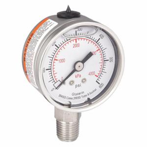 GRAINGER 4CFG4 Commercial Pressure Gauge, 0 To 600 PSI, 2 Inch Dial, 1/4 Inch Npt Male, Bottom | CQ2JCH