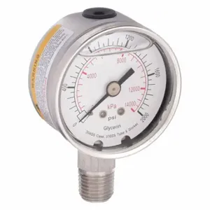 GRAINGER 4CFG6 Commercial Pressure Gauge, 0 To 2000 PSI, 2 Inch Dial, Bottom | CQ2JCU