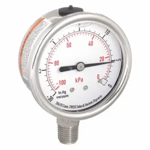 GRAINGER 4CFG9 Commercial Vacuum Gauge, 30 To 0 Inch Hg, 2 1/2 Inch Dial, Bottom | CQ2JCJ