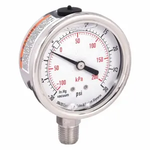 GRAINGER 4CFH1 Commercial Compound Gauge, 30 To 0 To 30 Inch Hg/PSI, Dual | CQ2JBB