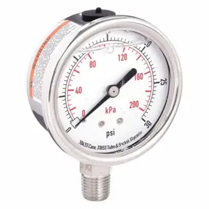 GRAINGER 4CFH2 Commercial Pressure Gauge, 0 To 30 PSI, 2 1/2 Inch Dial, Bottom | CQ2JCV