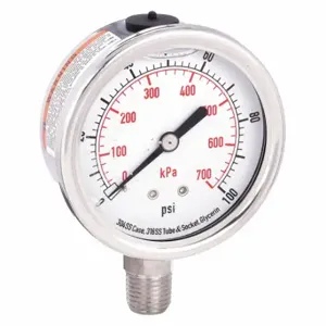 GRAINGER 4CFH4 Commercial Pressure Gauge, 0 To 100 PSI, 2 1/2 Inch Dial, Bottom | CQ2JCP