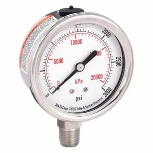 GRAINGER 4CFJ3 Commercial Pressure Gauge, 0 To 3000 PSI, 2 1/2 Inch Dial, Dual | CQ2JCT