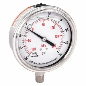 GRAINGER 4CFJ6 Commercial Compound Gauge, 30 To 0 To 30 Inch Hg/PSI, Dual | CQ2JBA