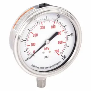 GRAINGER 4CFJ9 Commercial Pressure Gauge, 0 To 100 PSI, 3 1/2 Inch Dial, Bottom | CQ2JBH