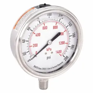 GRAINGER 4CFK2 Commercial Pressure Gauge, 0 To 200 PSI, 3 1/2 Inch Dial, Bottom | CQ2JBQ