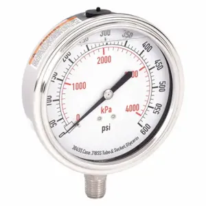 GRAINGER 4CFK5 Commercial Pressure Gauge, 0 To 600 PSI, 3 1/2 Inch Dial, 1/4 Inch Npt Male, Bottom | CQ2JCM