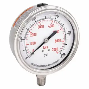 GRAINGER 4CFK6 Commercial Pressure Gauge, 0 To 1000 PSI, 3 1/2 Inch Dial, Dual | CQ2JBF